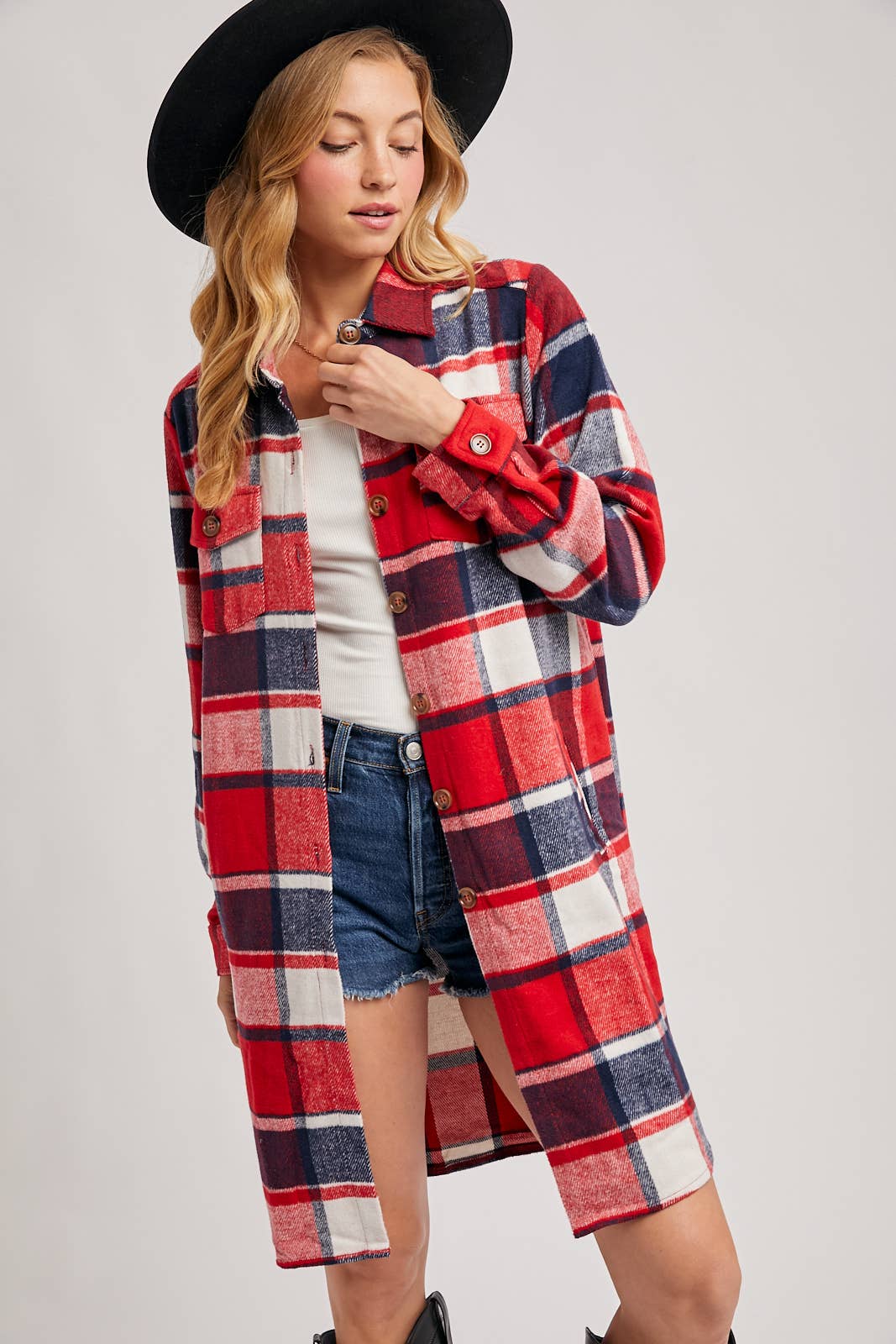 FLANNEL PLAID LONGLINE SHACKET