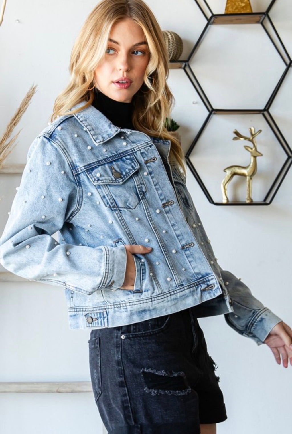 Pearl Cropped Denim Jacket