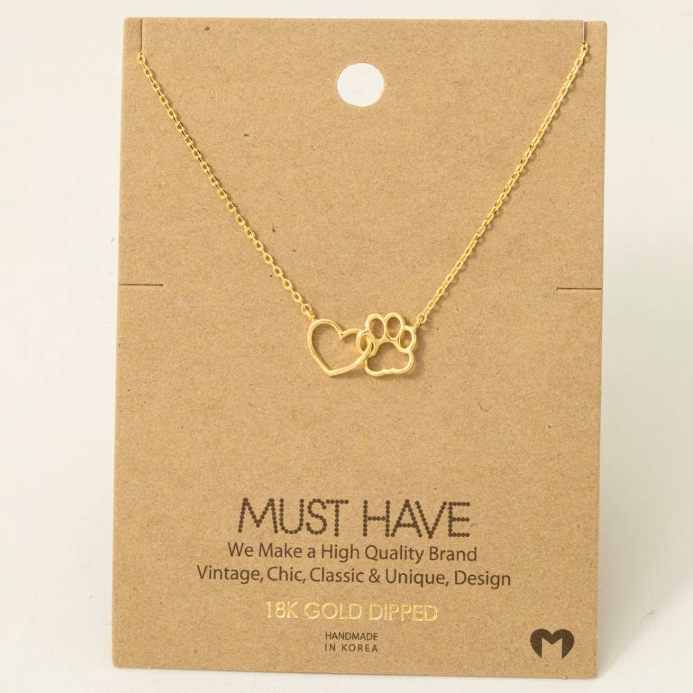 Dog Paw Heart Cutout Pendant Necklace