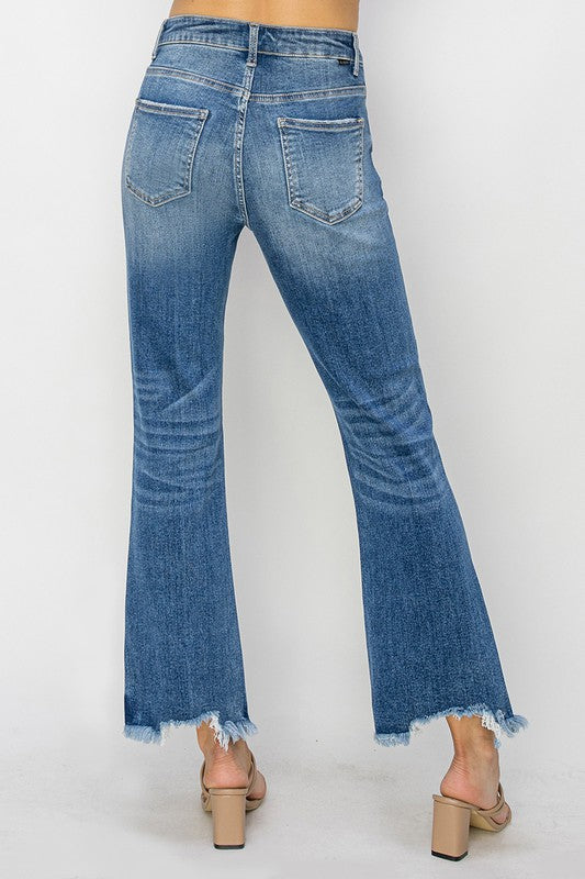 Risen High Rise Cropped Frayed Hem denim