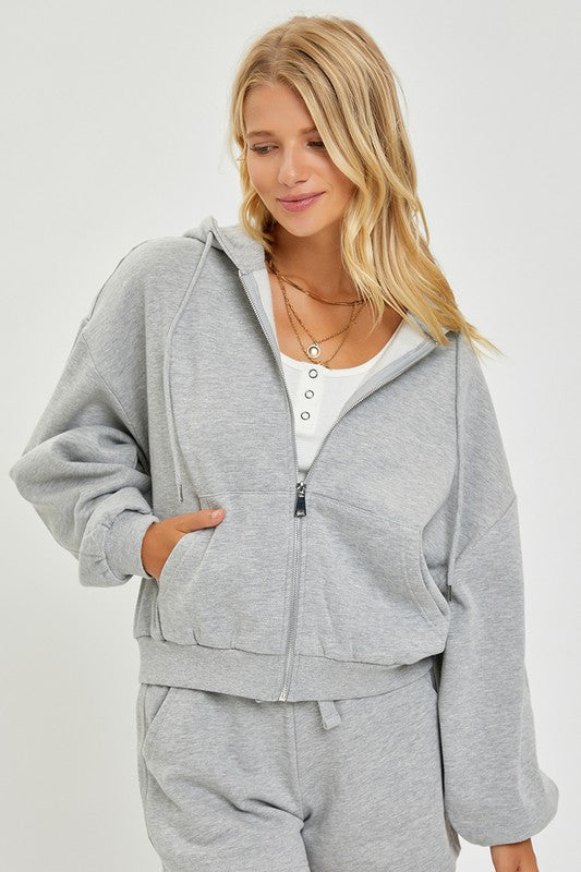 Soft Knit Balloon Sleeve oversized zip front hoodie