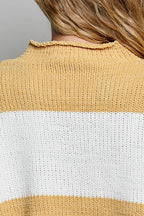Striped Pattern Chenille Sweater Long Sleeve Mock Neck Top