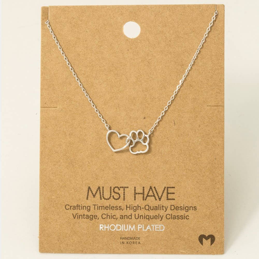Dog Paw Heart Cutout Pendant Necklace