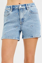 Risen High Rise Embroidered Shorts