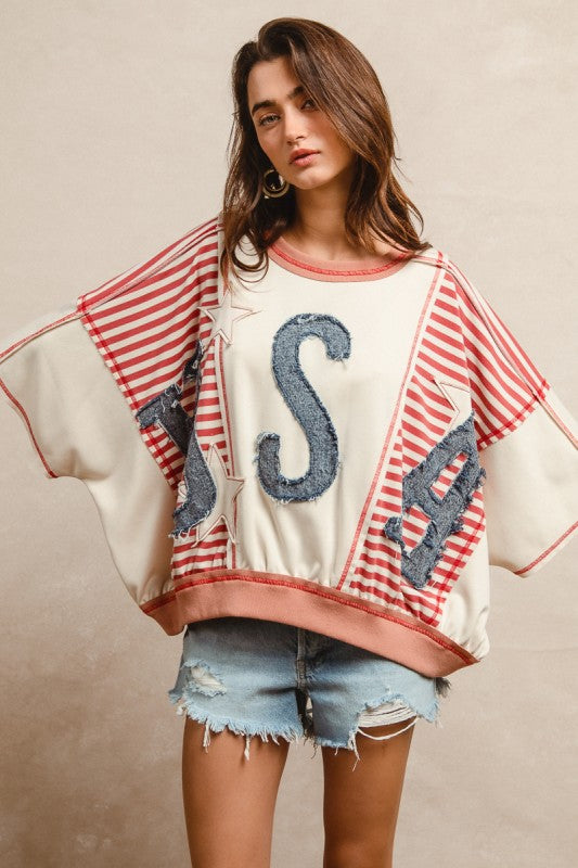 Washed USA Patchwork Stripeds Mix & Match Top