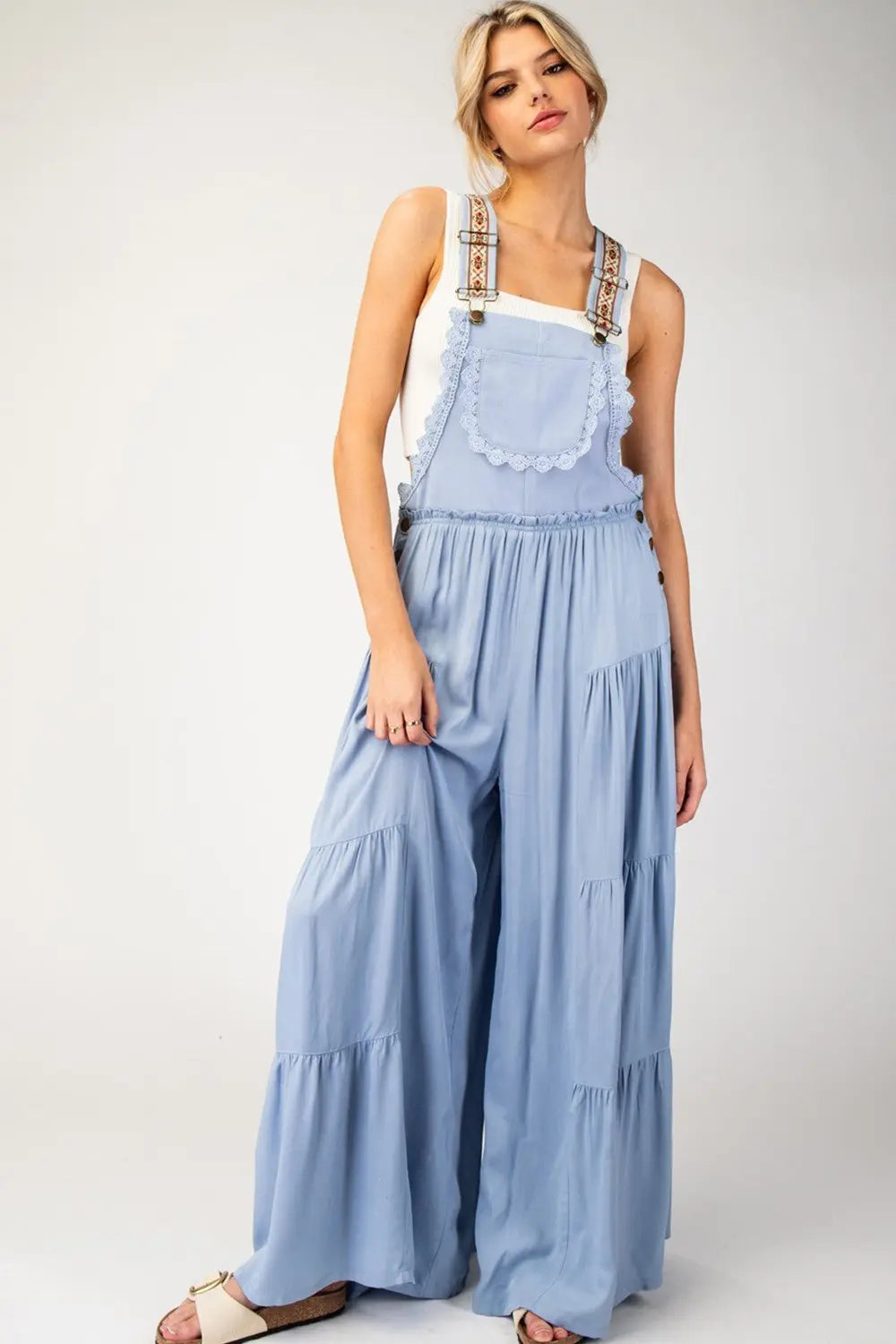 Lace Trim Tiered Leg Jumpsuit