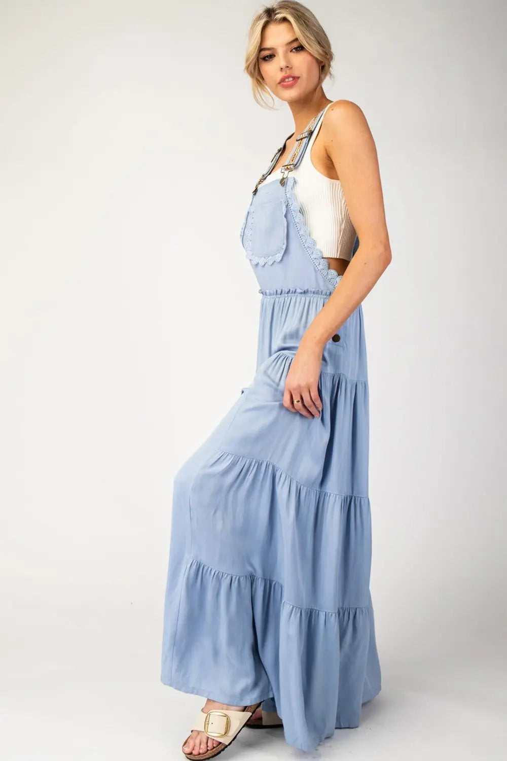 Lace Trim Tiered Leg Jumpsuit