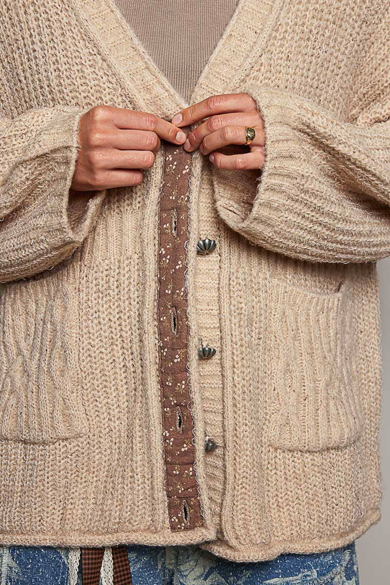 Floral Contrast Long Sleeve Deep V Neck Sweater Cardigan Top