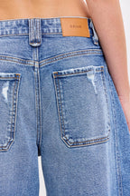 Mid Waist Barrel Leg with Rolled Cuff