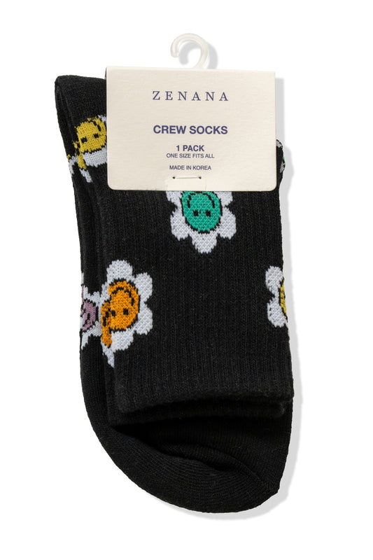 Smile Flower Socks- black