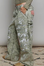 Raw-Edge Hem Back Waistband Woven Wide-Leg Carpenter Pants