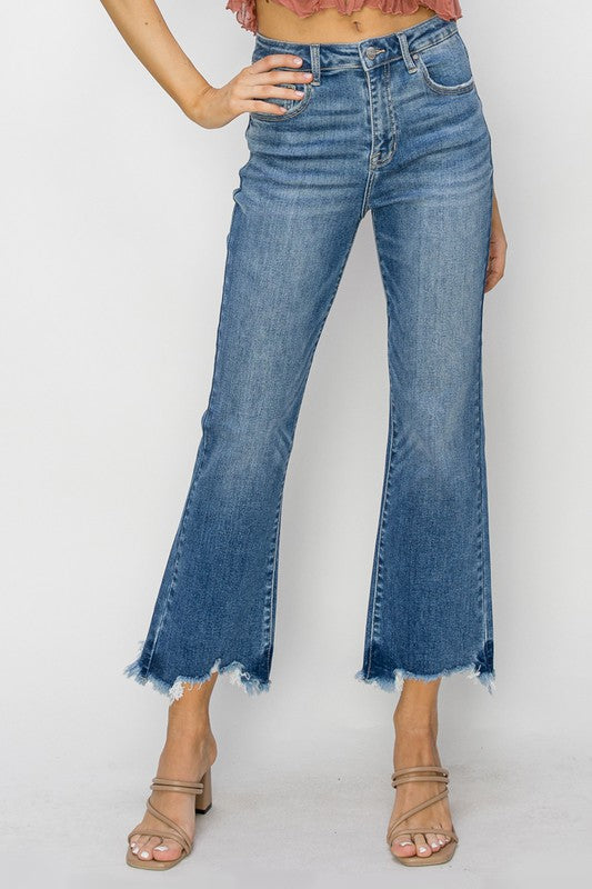 Risen High Rise Cropped Frayed Hem denim