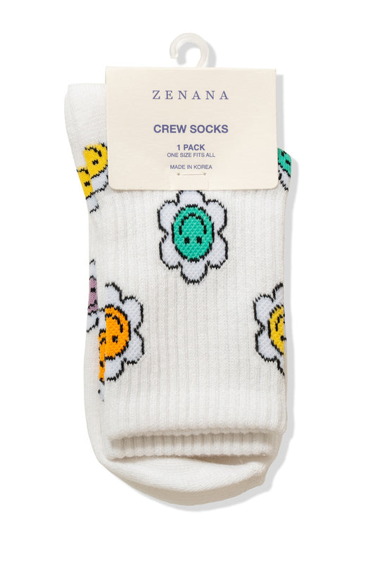 Smile Flower Socks- White
