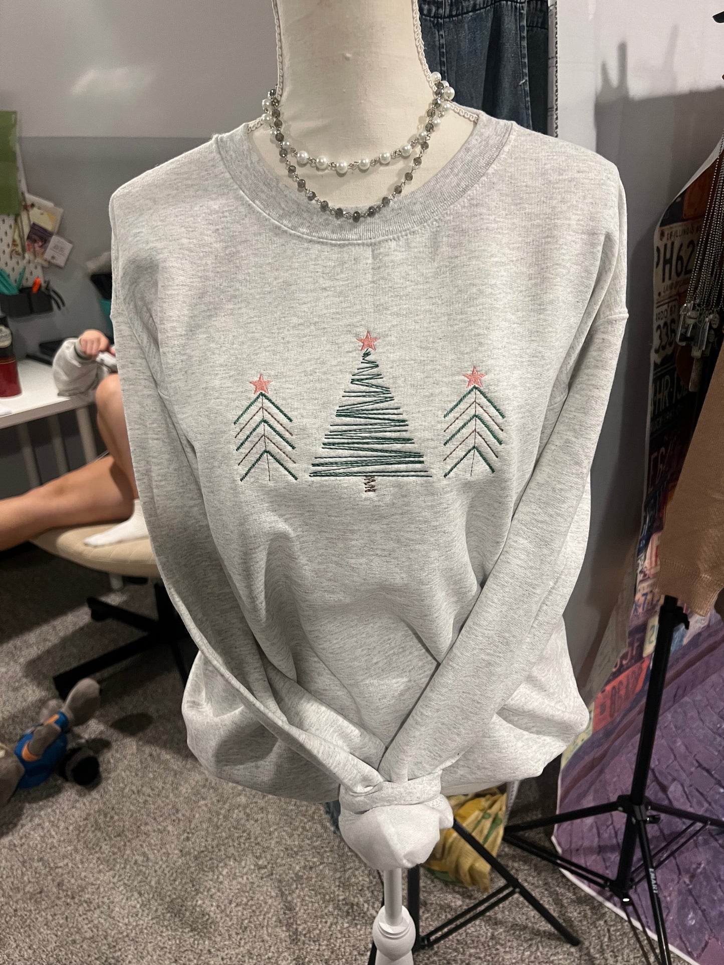 Christmas Tree Trio Embroidered Crewneck