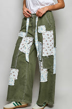 Twill Wide Leg Patchwork Pants
