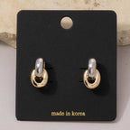 Two-Tone Linked Oval Huggie Drop Earrings