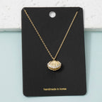 Gold Cz-Trimmed Scallop Shell Pendant Necklace
