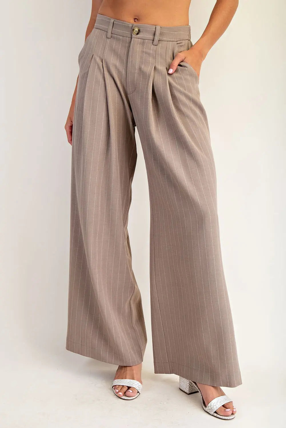Pin Stripe Front Pleated Straight leg Pants