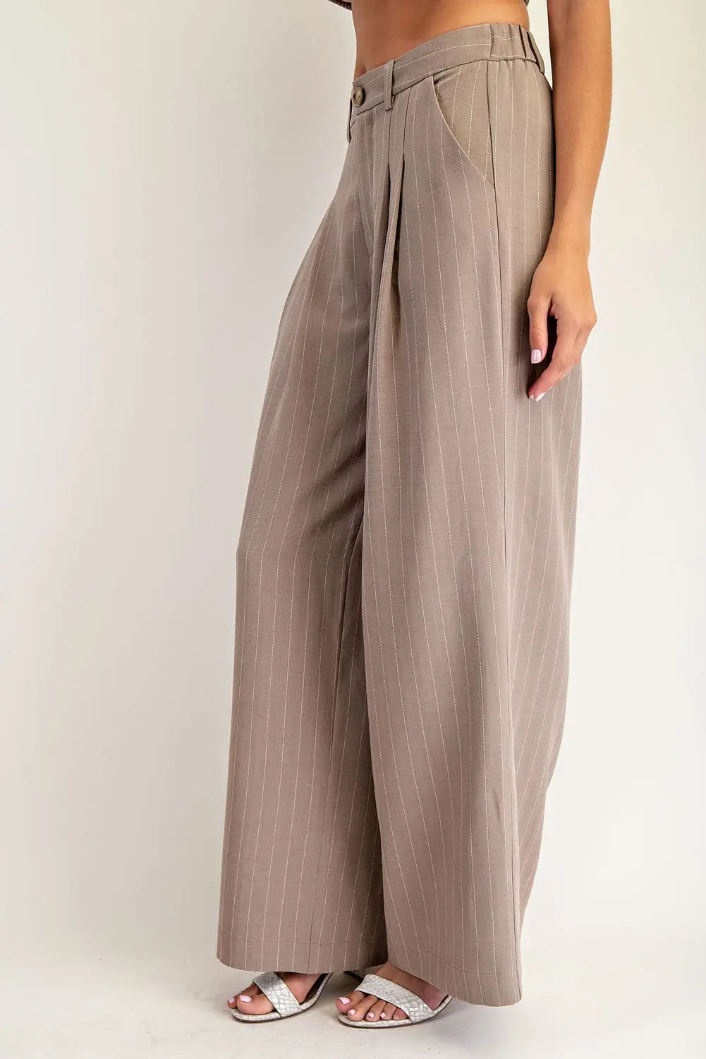 Pin Stripe Front Pleated Straight leg Pants