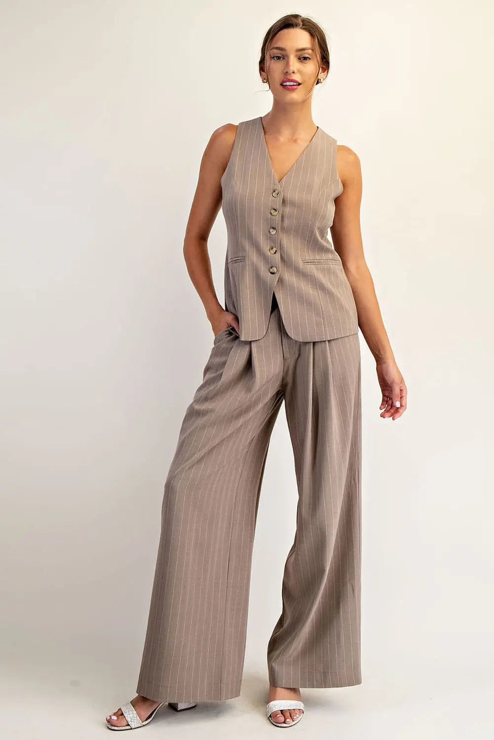 Pin Stripe Front Pleated Straight leg Pants