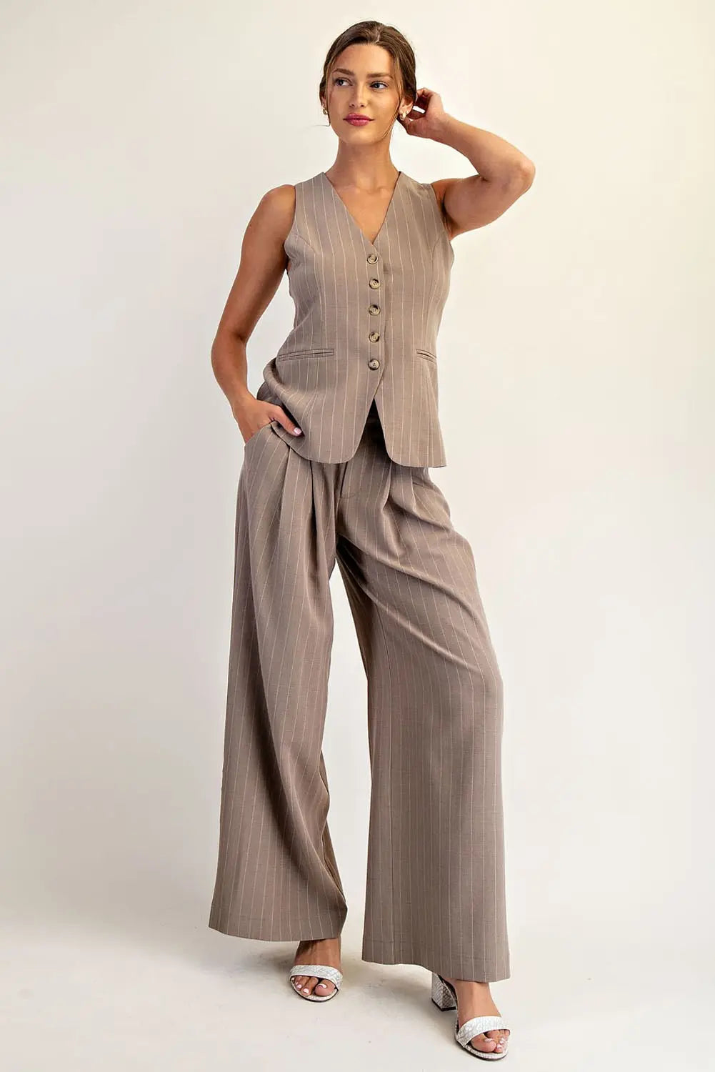 Pin Stripe Front Pleated Straight leg Pants