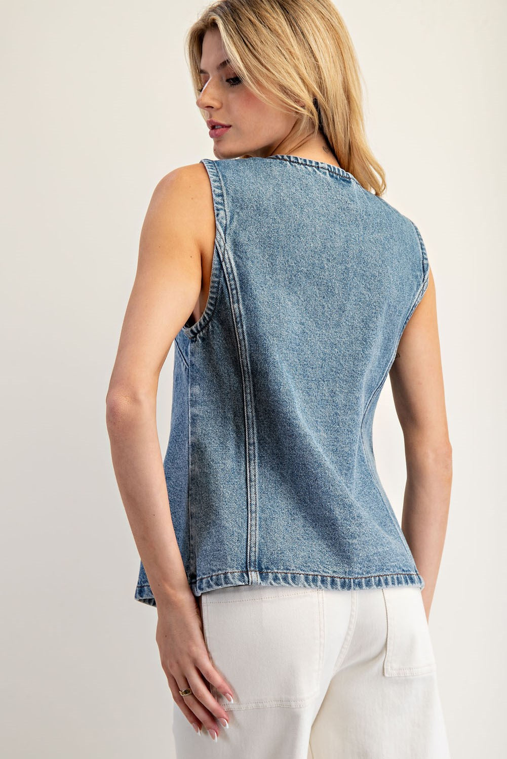 Button Slit Denim Vest