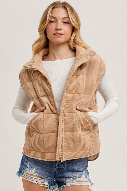 Corduroy Quilted Puffer Vest