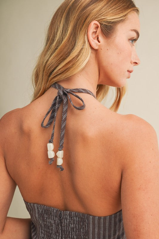 Beaded Striped Halter Dress