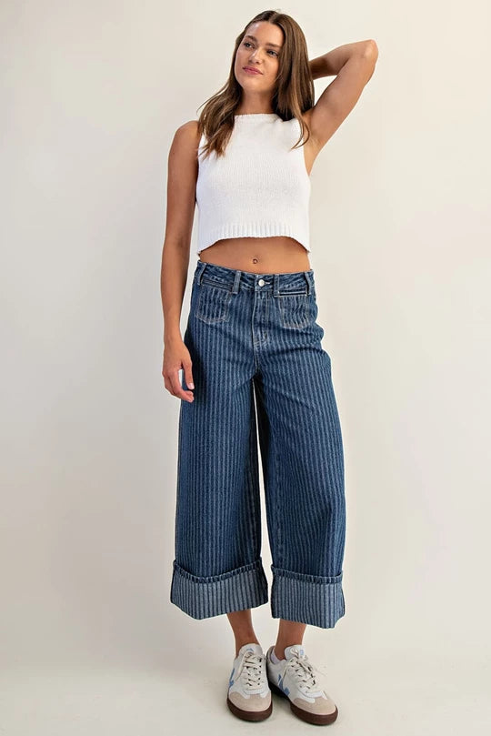 Pinstripe Rolled Cuff Jeans