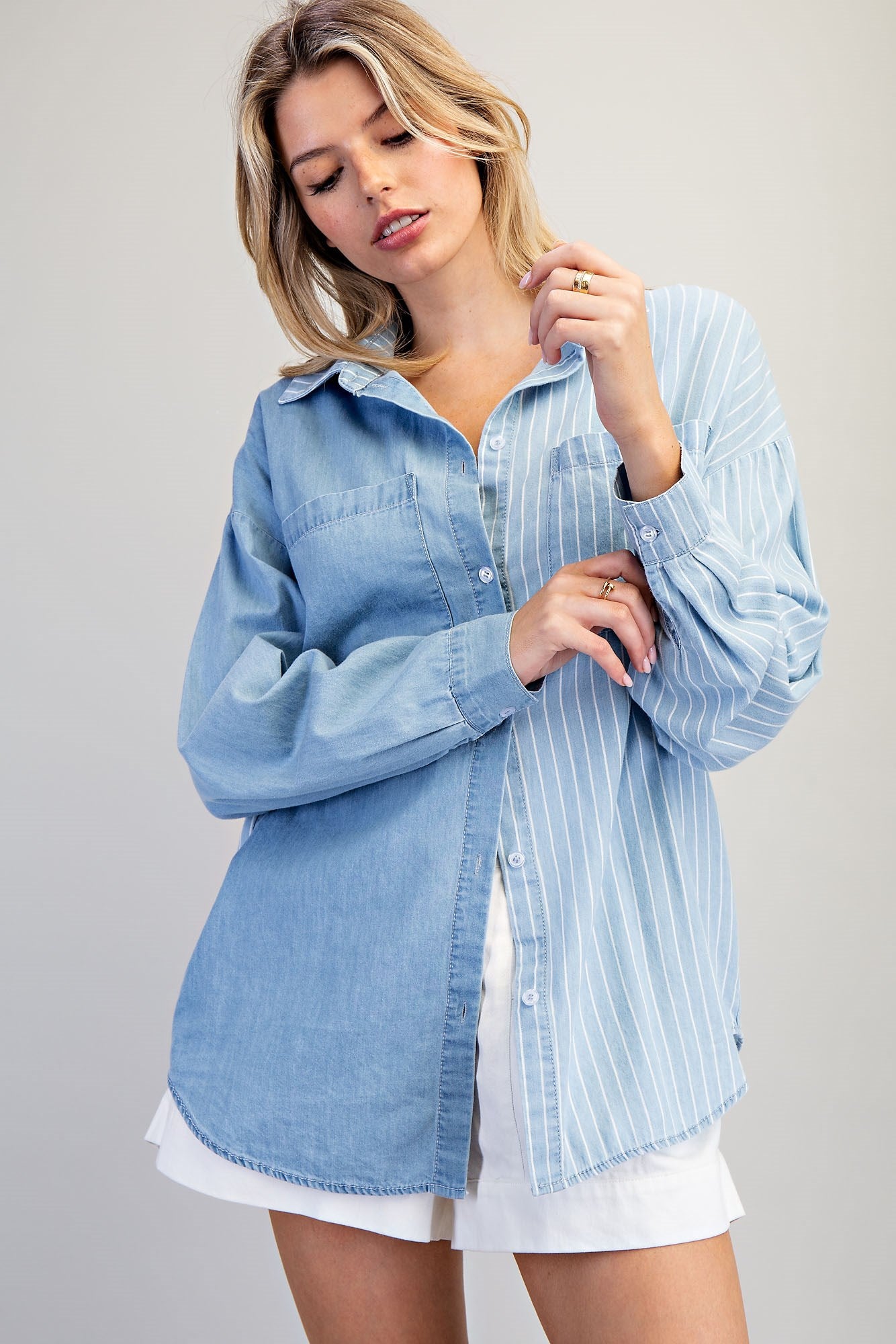 Striped Contrast Button Down Shirt