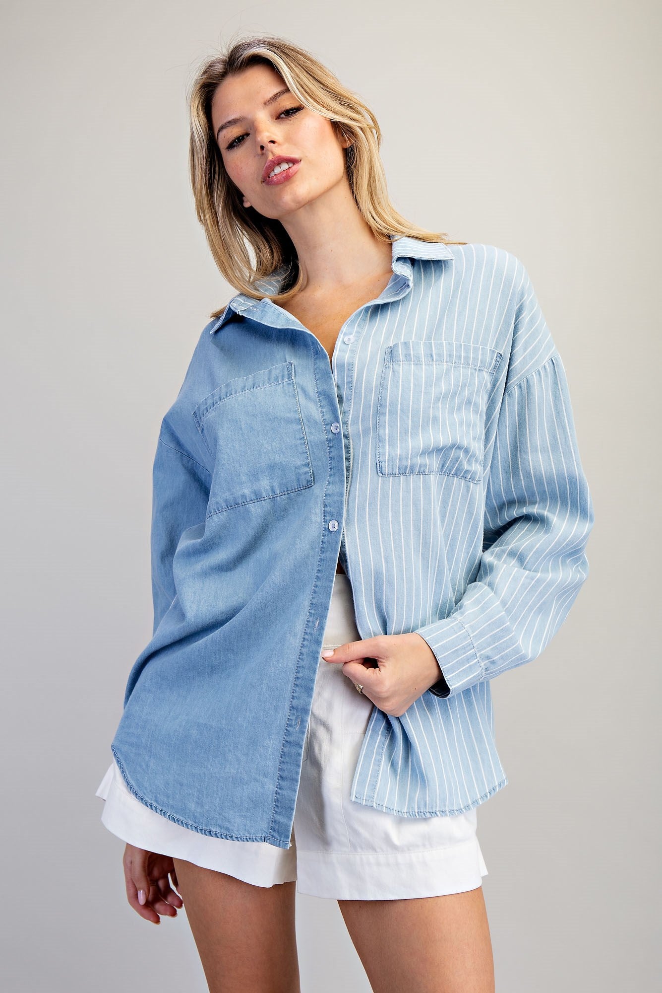 Striped Contrast Button Down Shirt