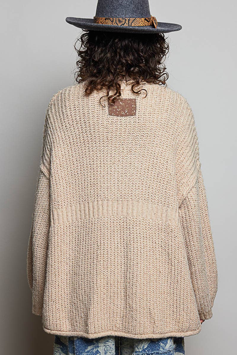 Floral Contrast Long Sleeve Deep V Neck Sweater Cardigan Top