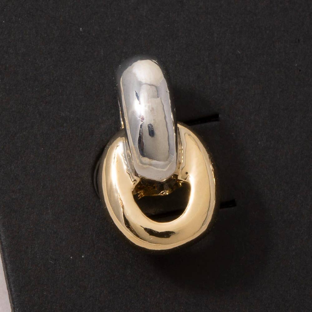 Two-Tone Linked Oval Huggie Drop Earrings