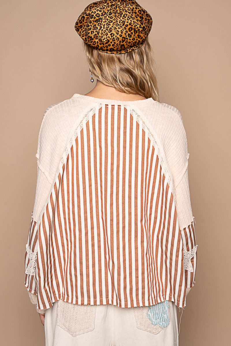 V-Neck Striped mixed pattern top