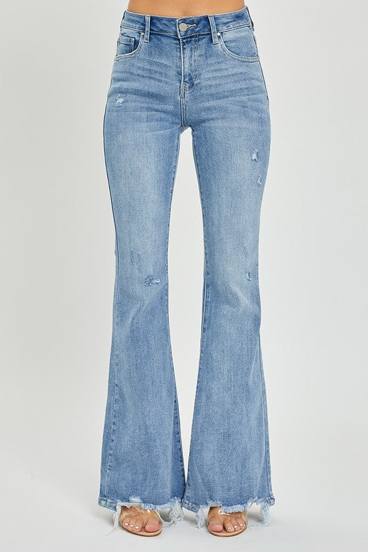 Risen High Rise Flare Distressed Denim