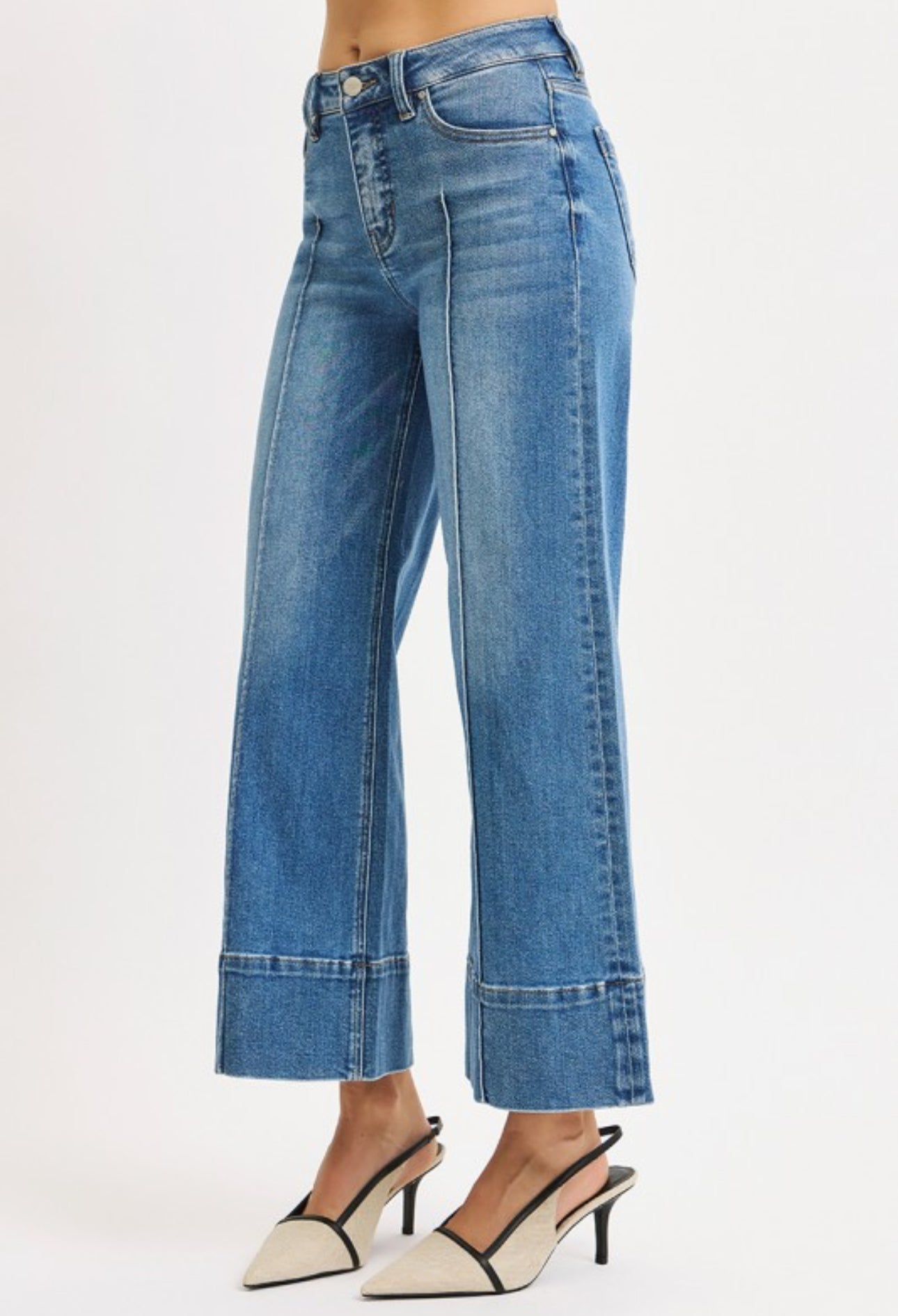 Mid-Rise Tummy Control Pintuck Jeans