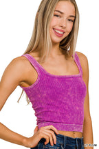 2-Way Washed Ribbed Seamless Tank -Plum