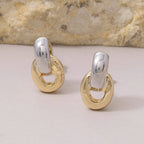 Two-Tone Linked Oval Huggie Drop Earrings