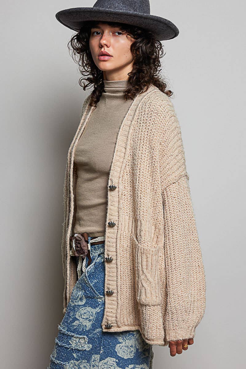 Floral Contrast Long Sleeve Deep V Neck Sweater Cardigan Top