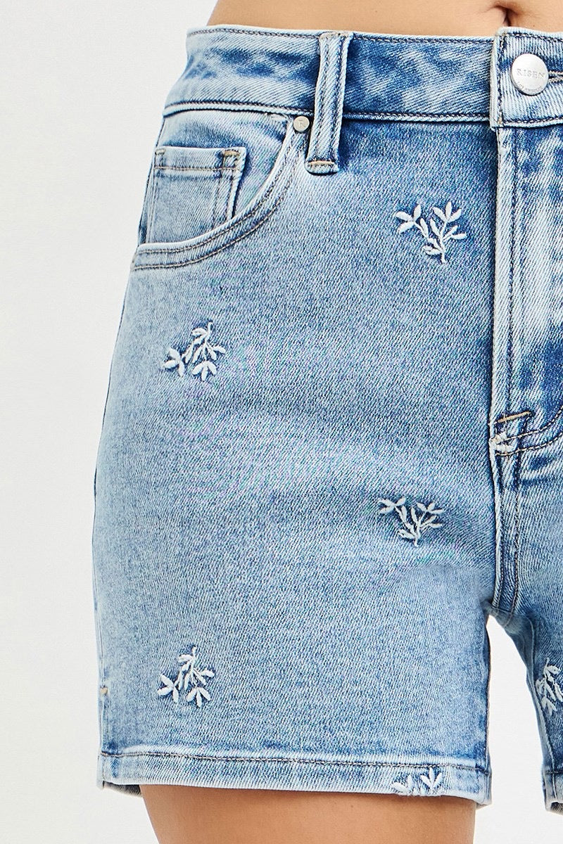 Risen High Rise Embroidered Shorts
