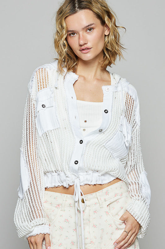 Button Front Hoodie Edgy Top