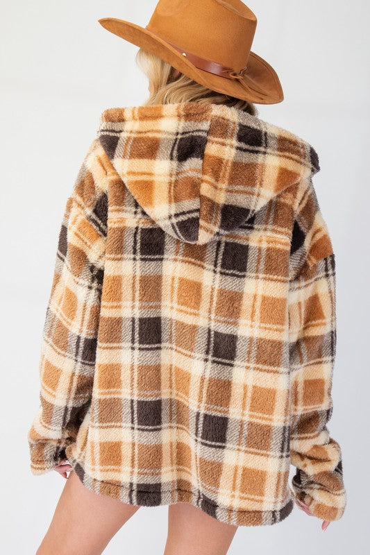 Plaid Fleece Hoodie Jacket