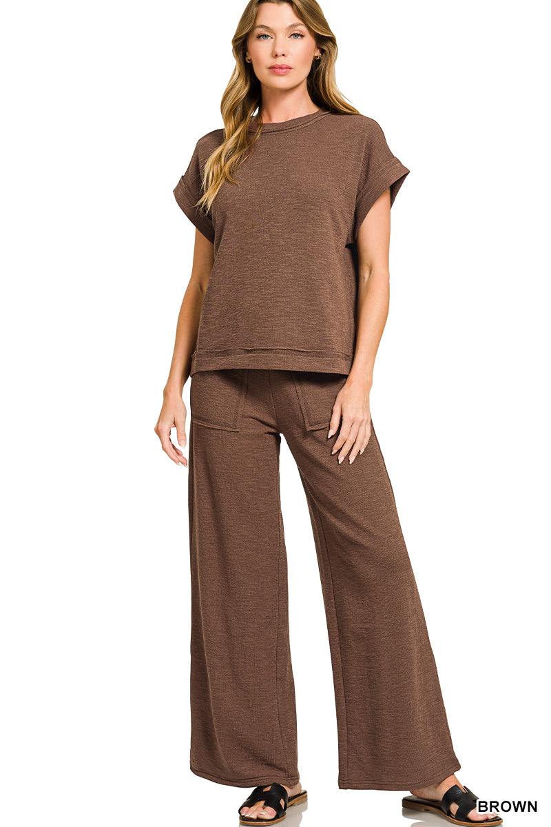 Slub Knit Short Sleeve Two Piece Set