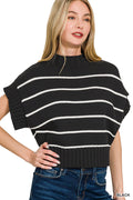Striped Mock-Neck Sweater - Black
