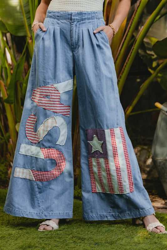 Vintage Wash USA Flag Chambray Pants