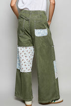 Twill Wide Leg Patchwork Pants