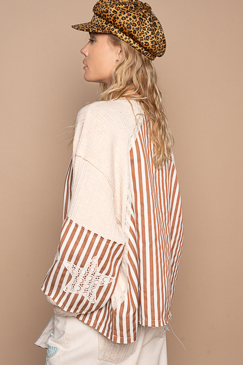 V-Neck Striped mixed pattern top