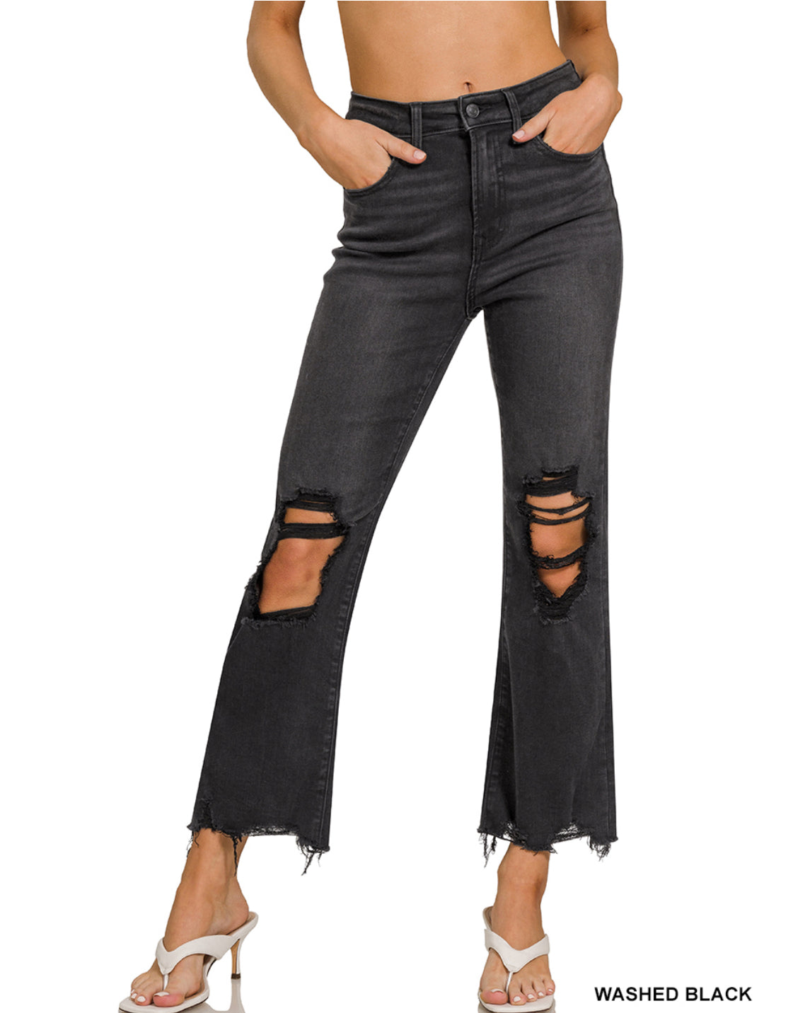 Black Distressed Hem Jeans