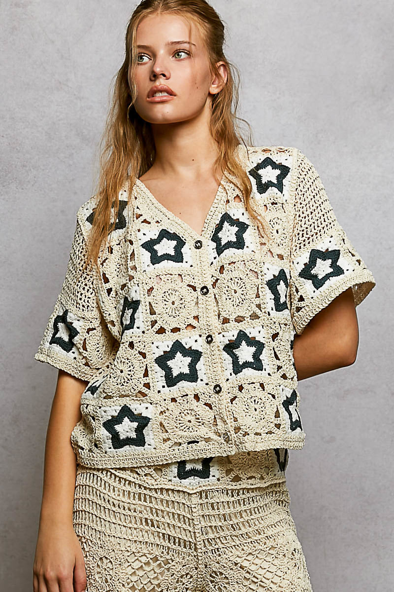 Button Front Crochet Top
