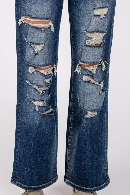 PETRA 153 Highrise destroyed super stretch wide leg denim